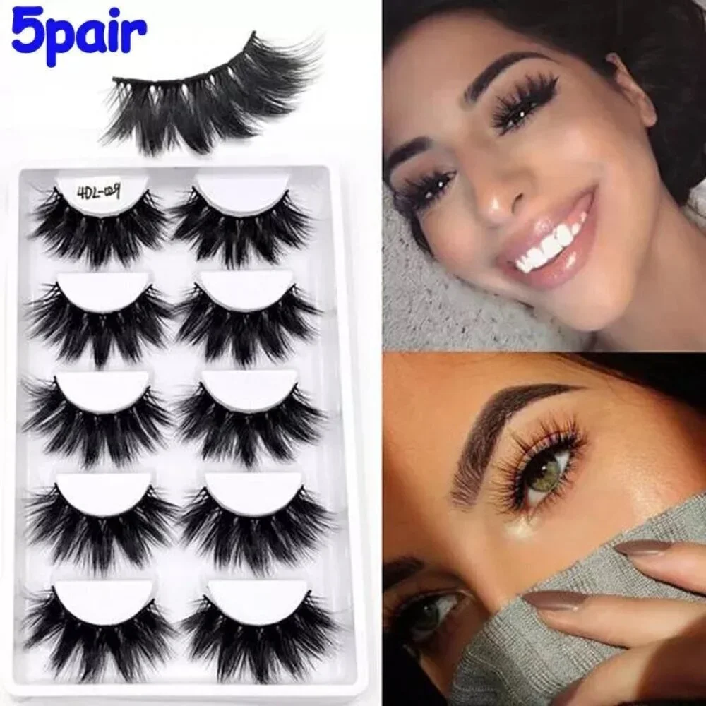 5Pairs/Set Faux Mink Hair False Eyelashes Wispy Criss-cross Fluffy Thick Natural
